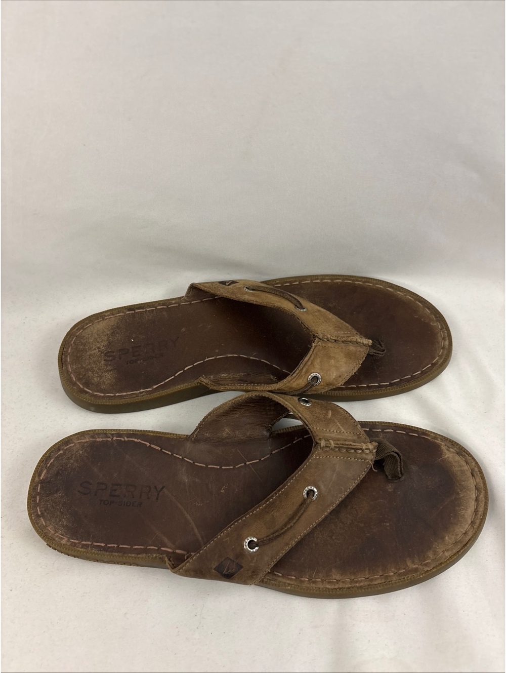Sperry Top Sider Logo Brown Leather Casual Flip Flop Sandals Shoes Mens 12.5 - Picture 4 of 9